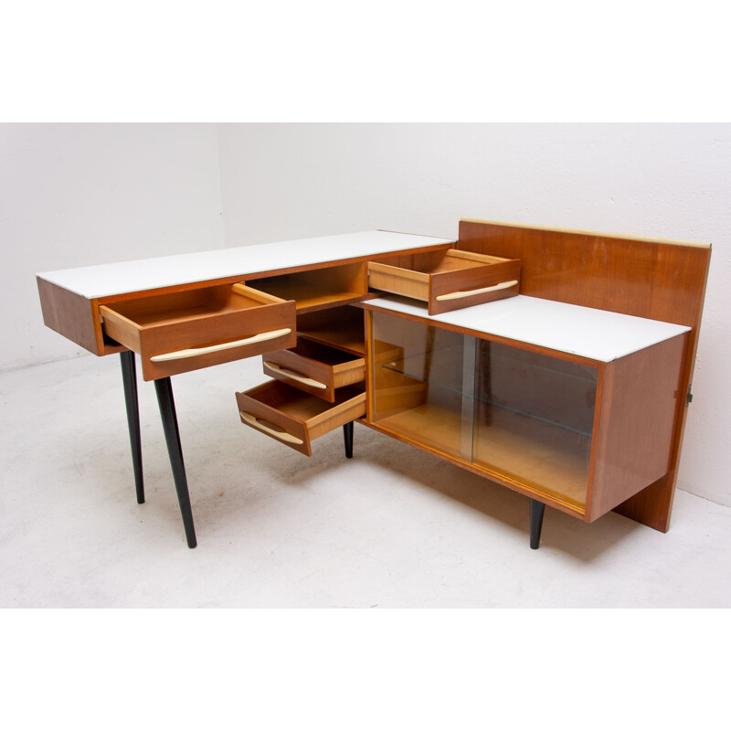 Vintage desk with a bookcase for UP Závody in wood and glass 1960