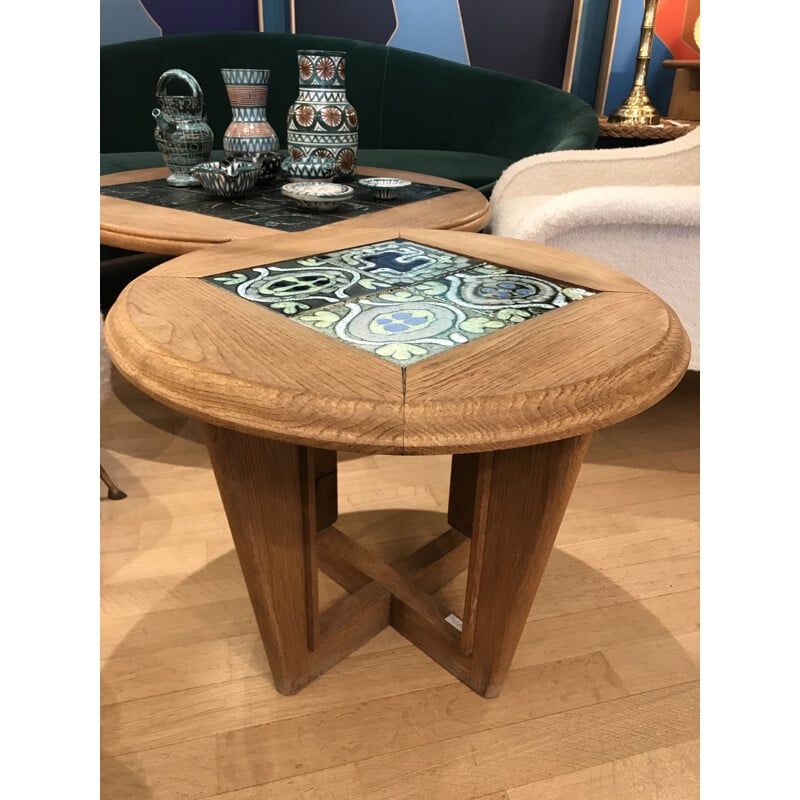 Coffee table in oak and ceramic by Guillerme and Chambron