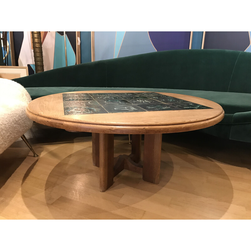 Vintage coffee table in oak by Guillerme and Chambron