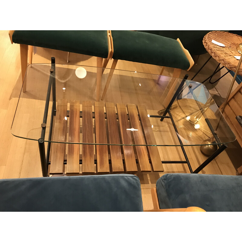 Vintage glass coffee table by Pierre Guariche 