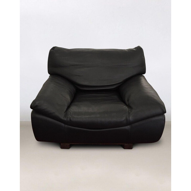 Divano e 2 poltrone vintage, set da salotto Roche Bobois, pelle nera