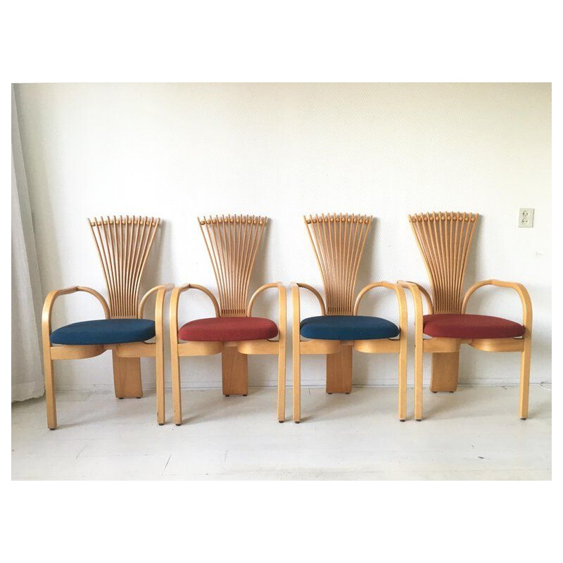 Set of 4 vintage chairs for Westnofa in wool and oakwood 1980