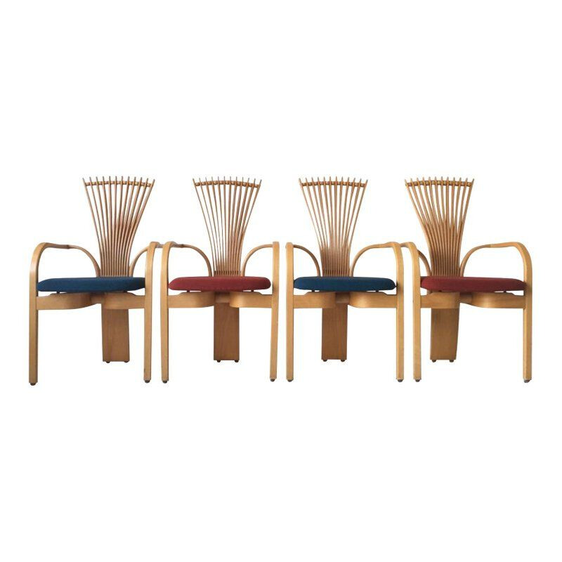 Juego de 4 sillas vintage para Westnofa en lana y roble1980