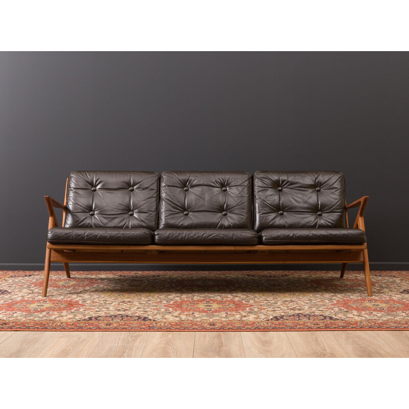 Vintage Z sofa for Selig in teak and brown leather 1950s