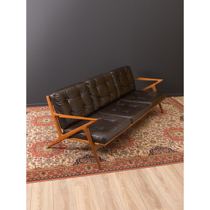 Canapé vintage Lounge Z pour Selig en cuir marron et teck 1950
