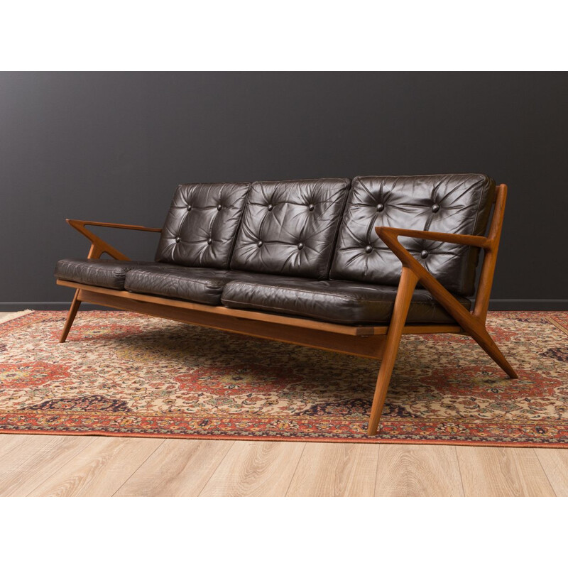 Vintage Z sofa for Selig in teak and brown leather 1950s