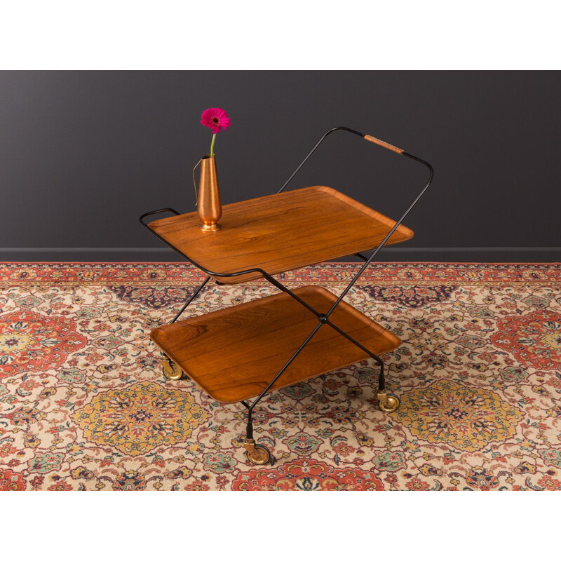 Vintage serving trolley in teak and metal 1950s