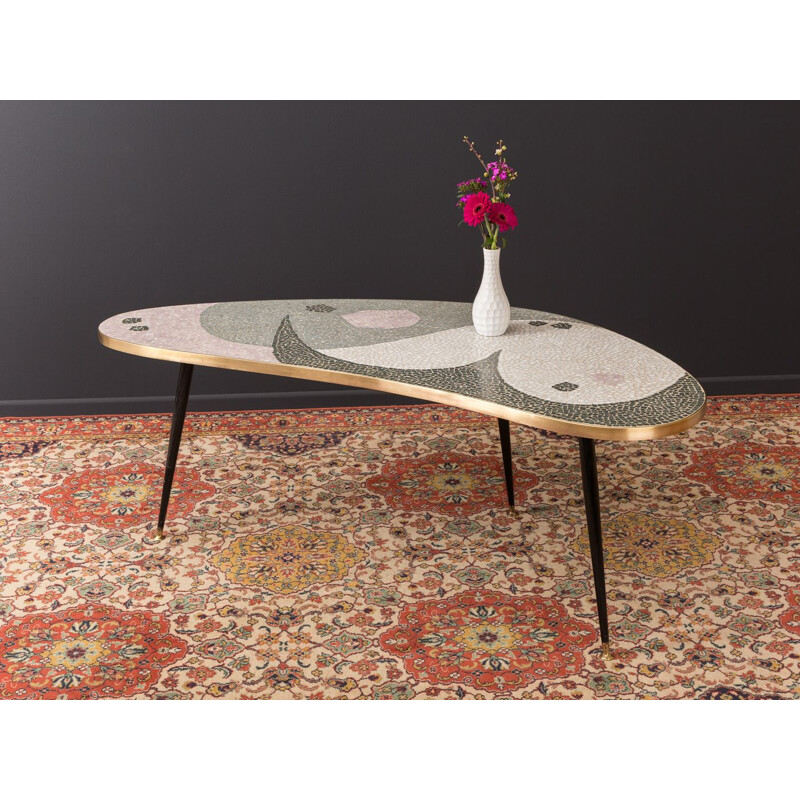 Vintage german coffee table in stone brass and mosaic 1950s