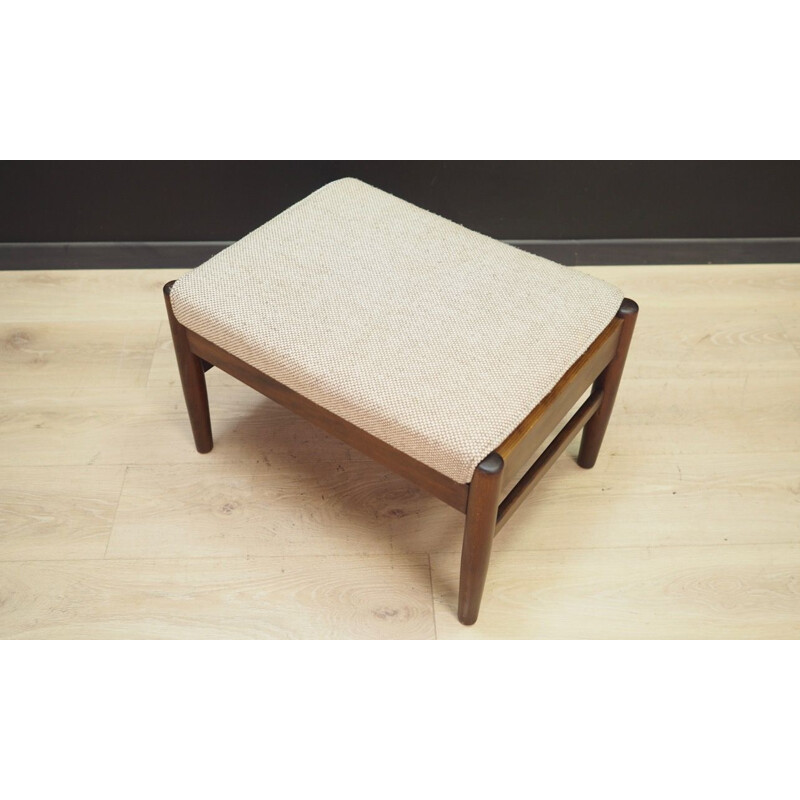 Vintage danish footrest in gray fabric and beechwood 1970