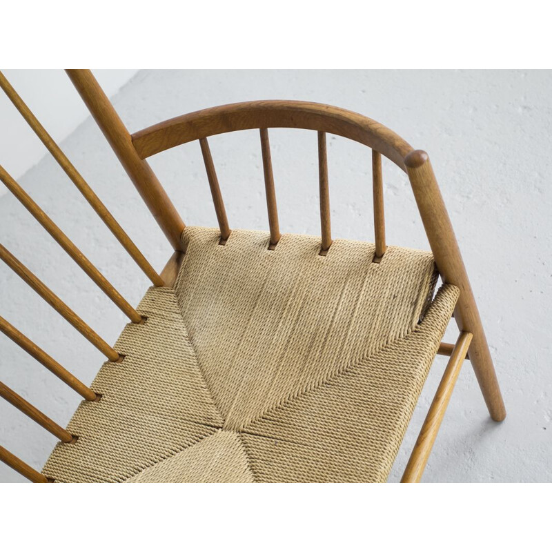 Vintage scandinavian Circle armchair for FDB in rope and oakwood 1960