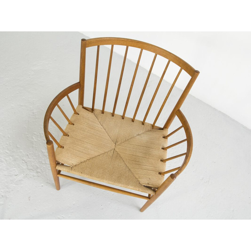 Vintage scandinavian Circle armchair for FDB in rope and oakwood 1960