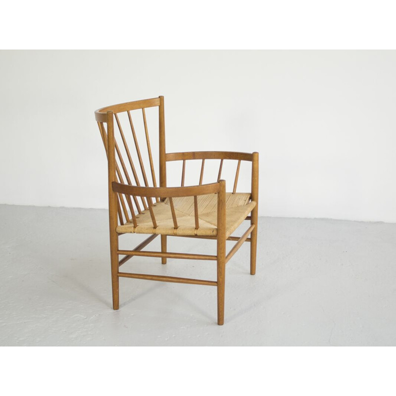 Vintage scandinavian Circle armchair for FDB in rope and oakwood 1960