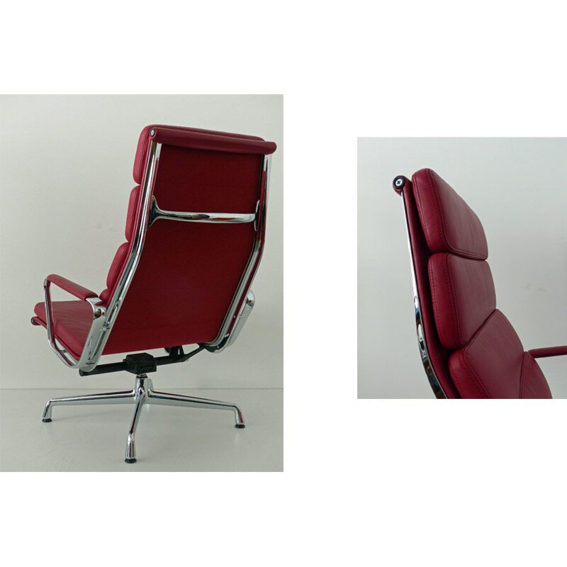 Vintage Soft Pad armchair by Eames for Vitra in red leather and aluminium