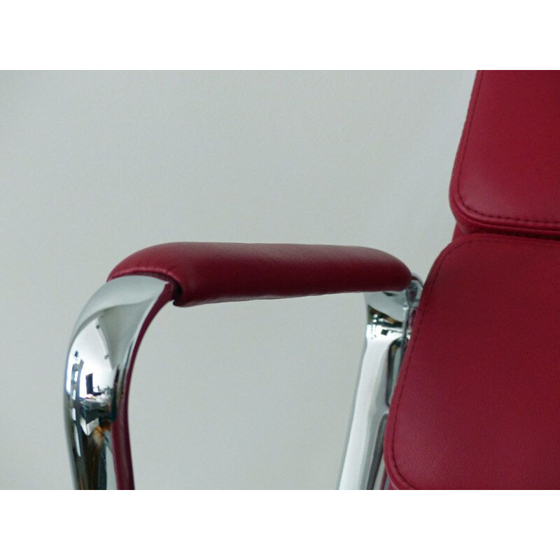 Vintage Soft Pad armchair by Eames for Vitra in red leather and aluminium