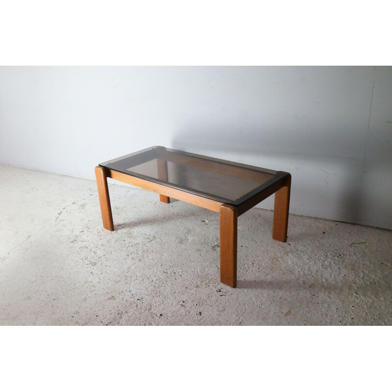 Vintage belgian coffee table in smoked glass 1970