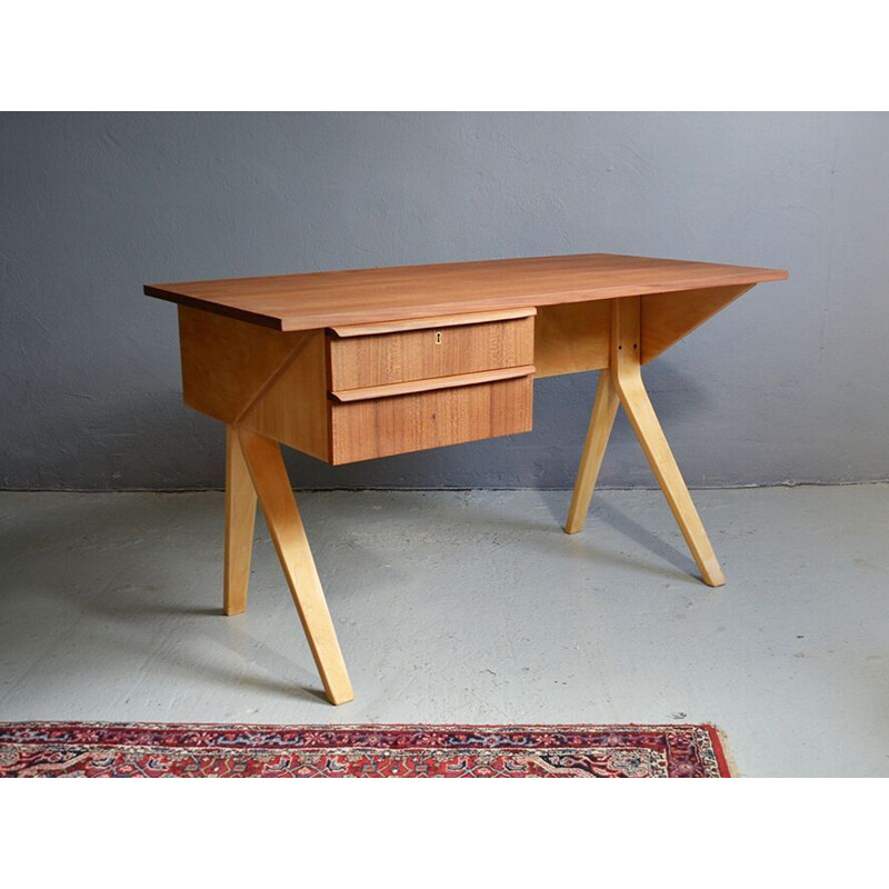 Vintage dutch EB 02 desk for Pastoe in teak and plywood 1950