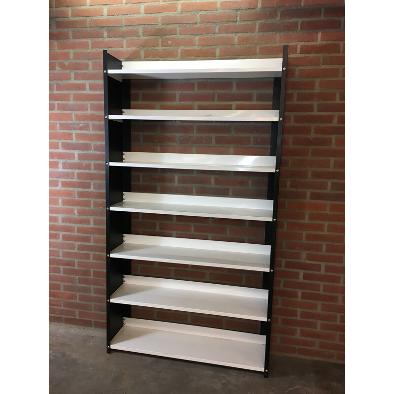 Vintage black and white Dutch bookcase in Steel by Tomado, 1960