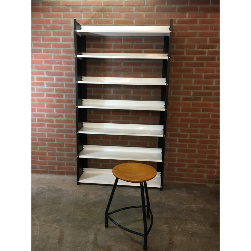 Vintage black and white Dutch bookcase in Steel by Tomado, 1960