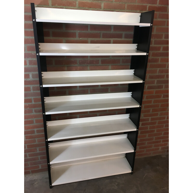 Vintage black and white Dutch bookcase in Steel by Tomado, 1960