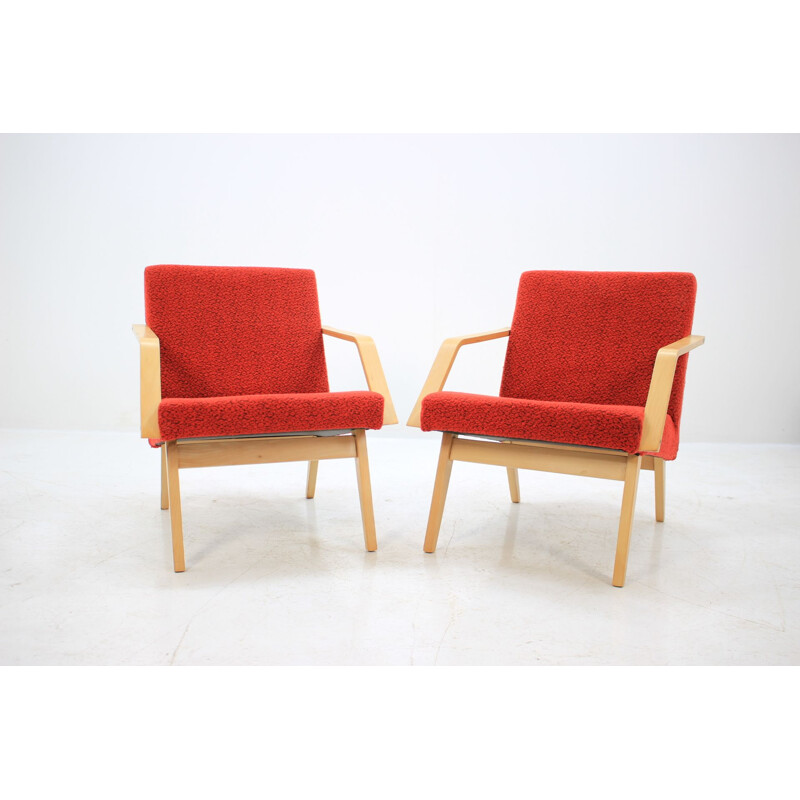 Juego vintage de 2 sillones checoslovacos de madera curvada, 1958