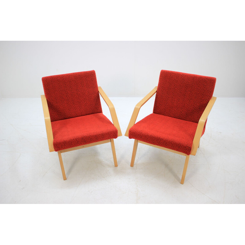 Juego vintage de 2 sillones checoslovacos de madera curvada, 1958