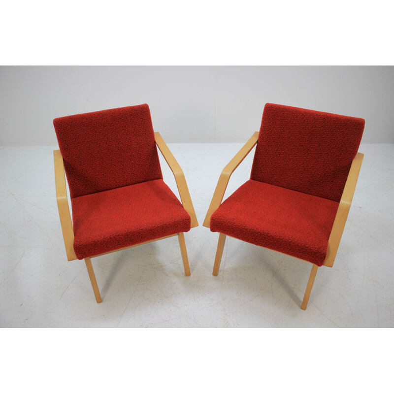 Ensemble vintage de 2 fauteuils Tchécoslovaque en bois courbé, 1958