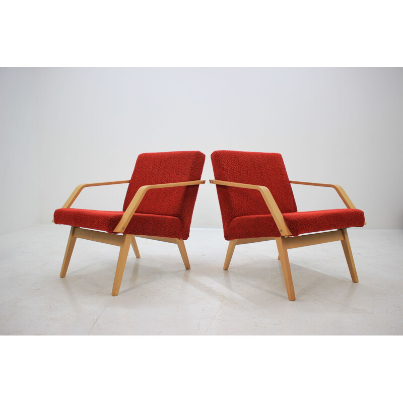 Ensemble vintage de 2 fauteuils Tchécoslovaque en bois courbé, 1958