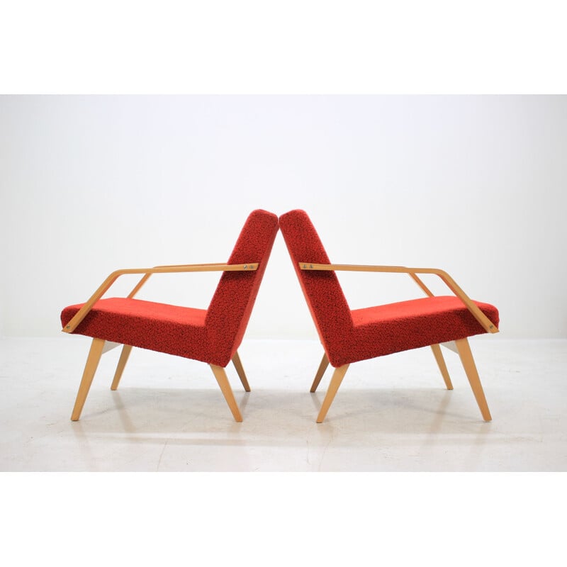 2 vintage  Czechoslovakian armchairs in bentwood,1958