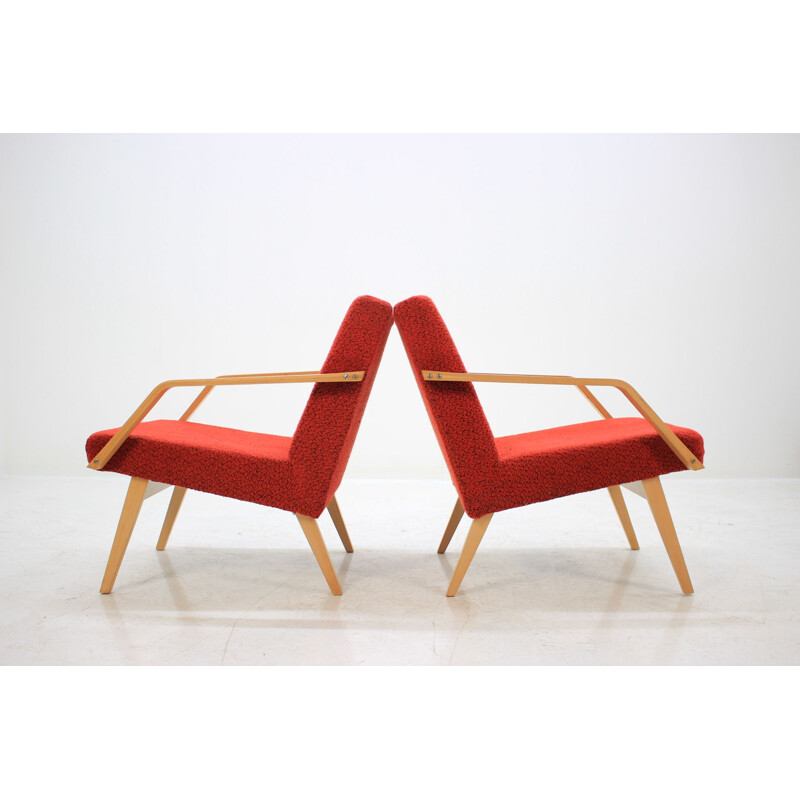 Ensemble vintage de 2 fauteuils Tchécoslovaque en bois courbé, 1958