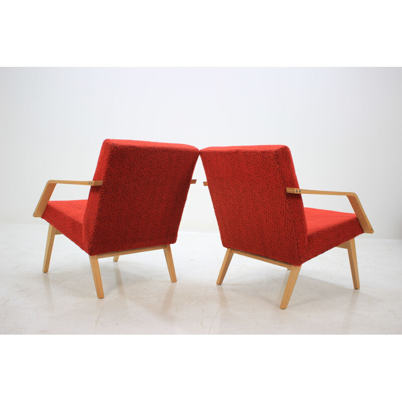 Juego vintage de 2 sillones checoslovacos de madera curvada, 1958