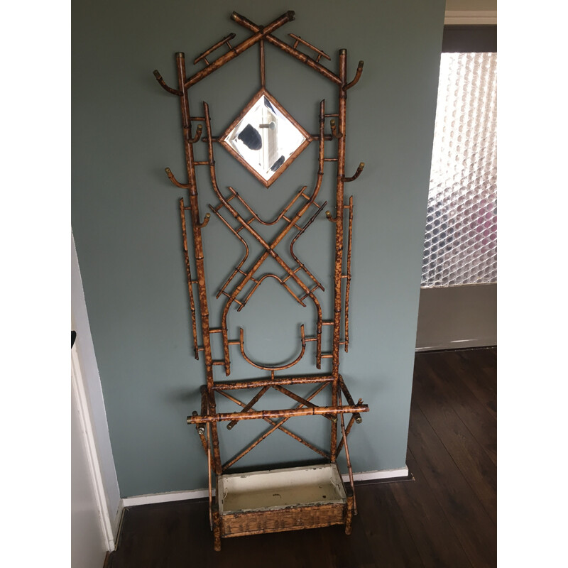 Vintage tiger bamboo and laiton coat rack from the 40's