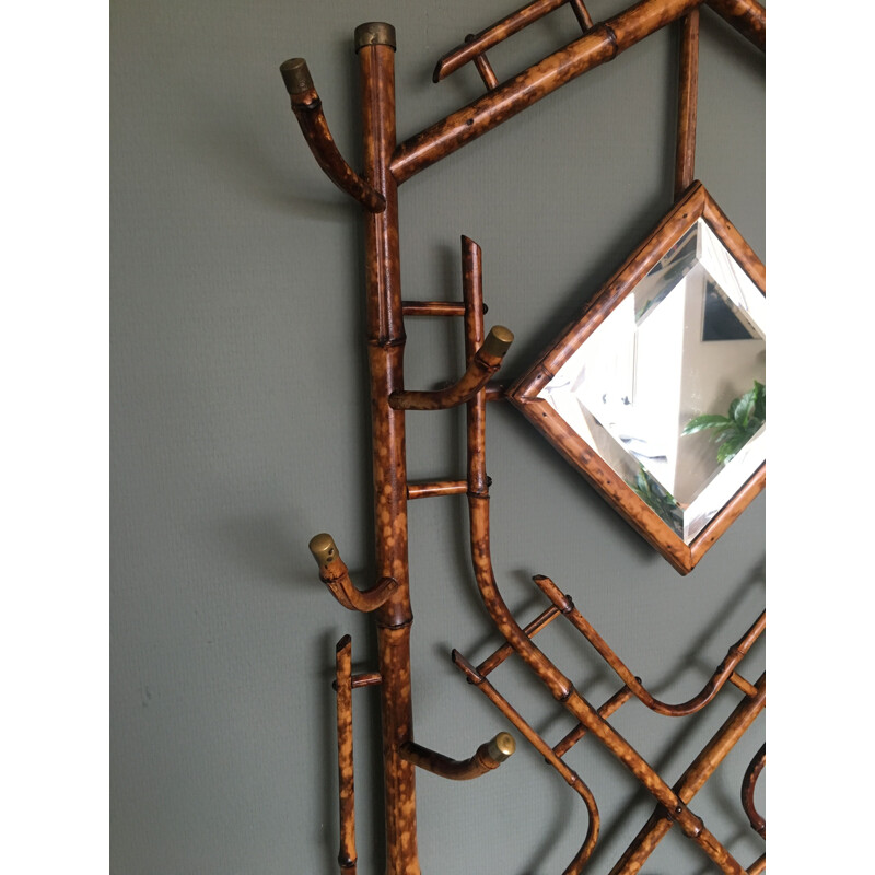Vintage tiger bamboo and laiton coat rack from the 40's