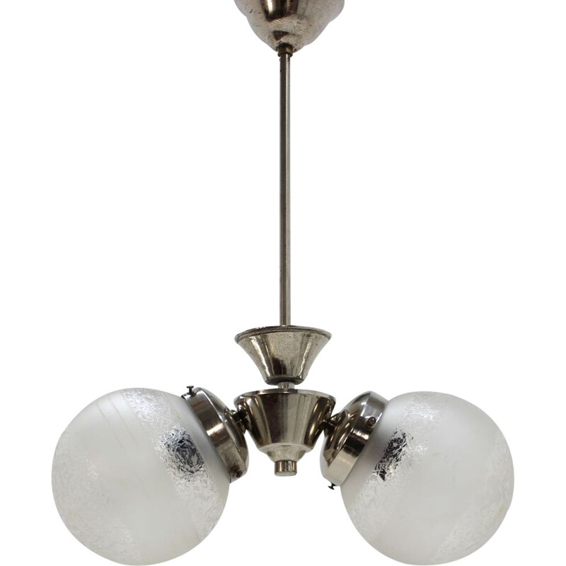 Lampadario d'epoca in vetro e metallo per Napako, Cecoslovacchia 1930