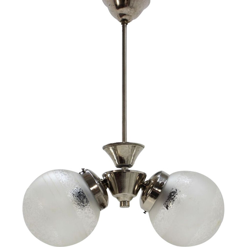 Vintage glass and metal chandelier for Napako, Czechoslovakia 1930