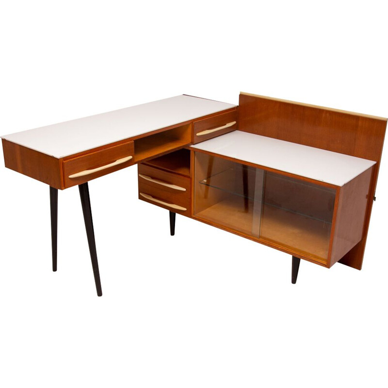 Vintage desk with a bookcase for UP Závody in wood and glass 1960