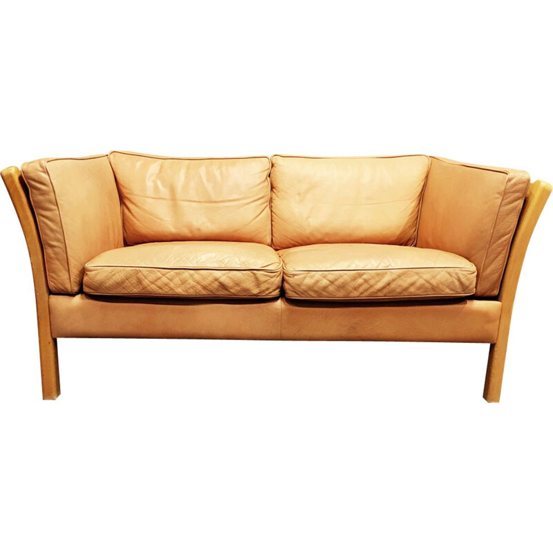 Canapé 2 places en cuir beige par Stouby
