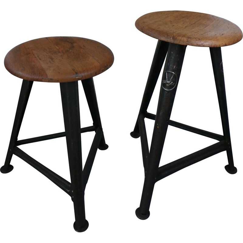 Set of 2 Vintage Stools Industrial by Robert Wagner for Rowac, 1930s