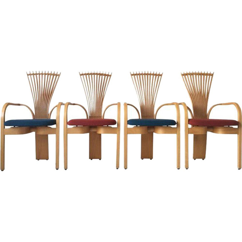 Set of 4 vintage chairs for Westnofa in wool and oakwood 1980