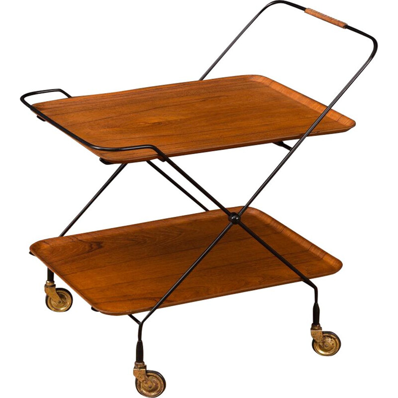 Vintage serving trolley in teak and metal 1950s