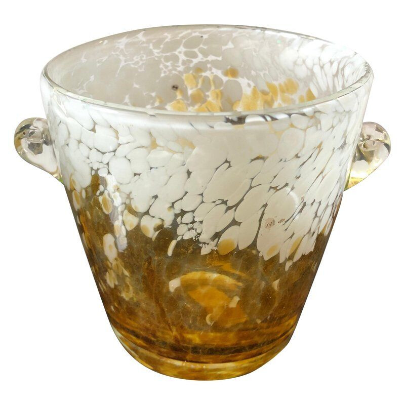 Vintage Venini Yellow and White Murano Glass Ice Bucket, 1980