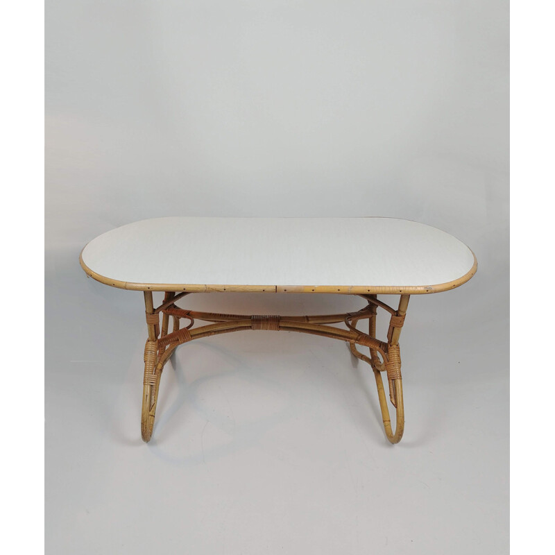 Vintage coffee table in Bamboo and white by Dirk Van Sliedrecht for Rohé Noordwolde,1960