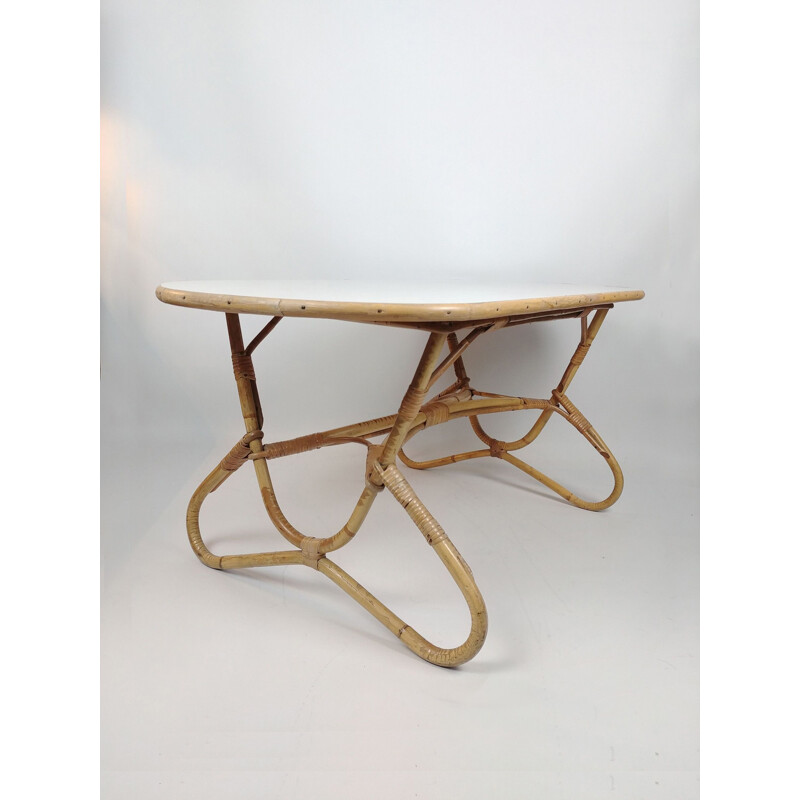 Vintage coffee table in Bamboo and white by Dirk Van Sliedrecht for Rohé Noordwolde,1960