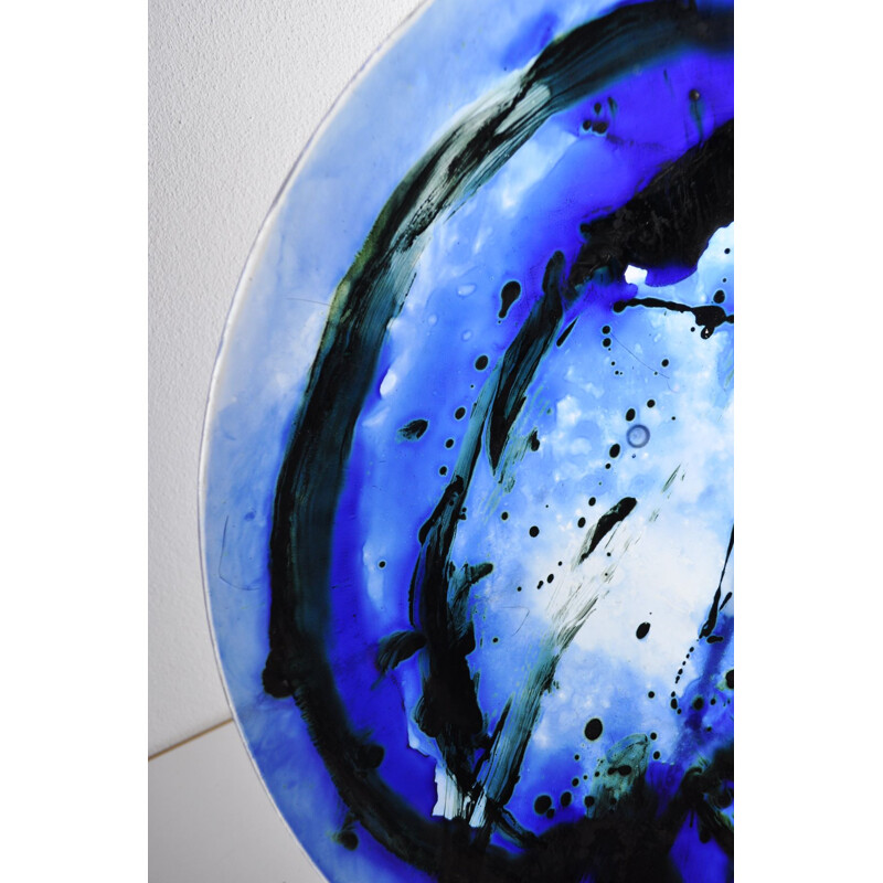 Plat en verre vintage par Tróndur Patursson, Whale couleurs bleues