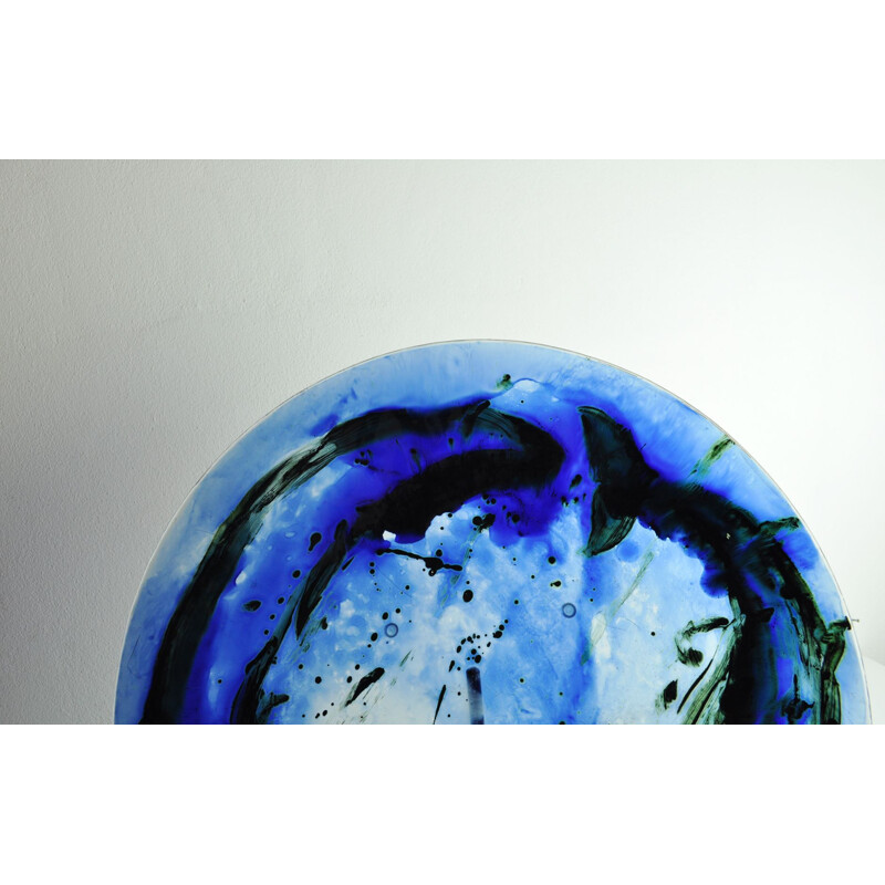 Plat en verre vintage par Tróndur Patursson, Whale couleurs bleues