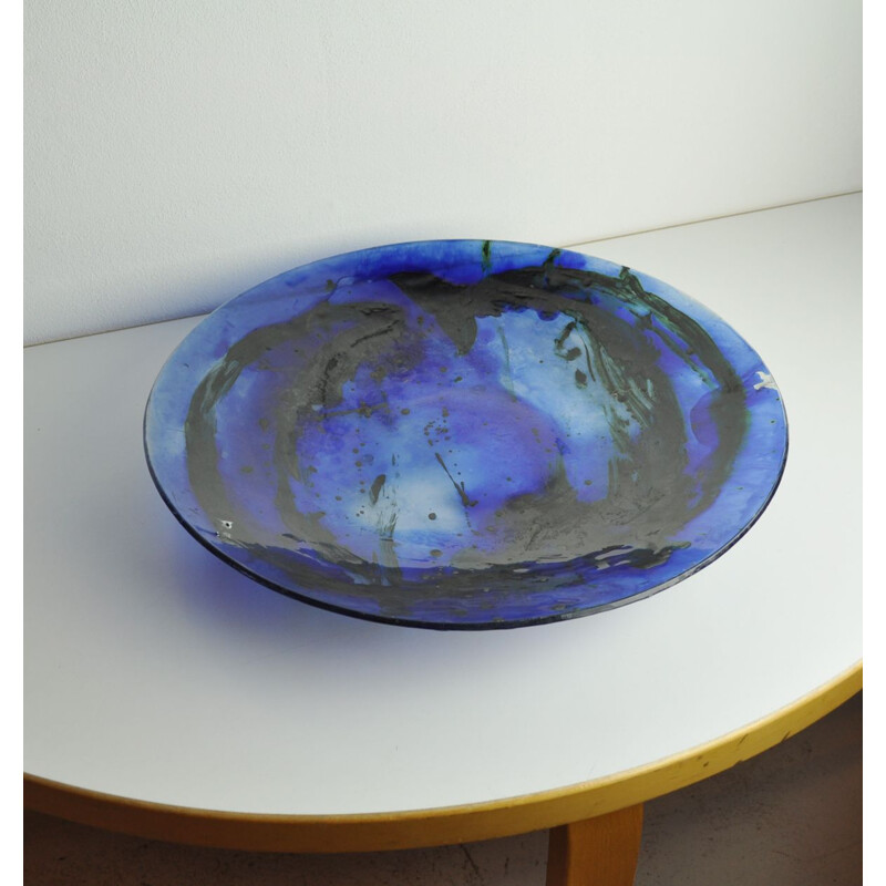 Vintage Glass dish by Tróndur Patursson, Whale in blue colors