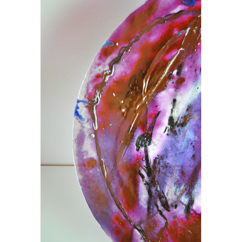 Plat en verre vintage par Tróndur Patursson, Whale rouge et violet