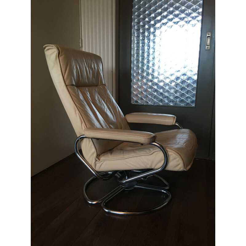 Vintage swivel lounge chair Leather & Tubular Steel, Danish 