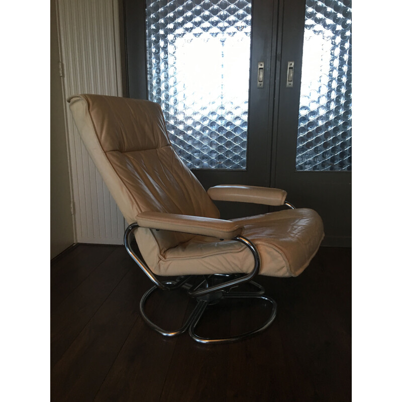 Vintage swivel lounge chair Leather & Tubular Steel, Danish 