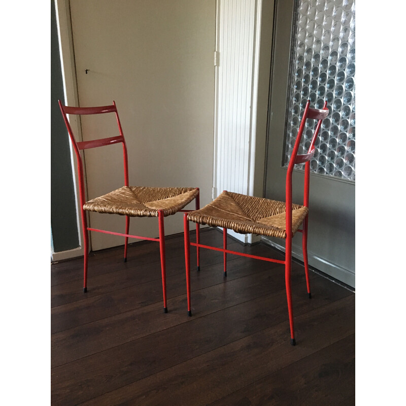 Set of 2 Vintage Chairs Superleggera by Gio Ponti for Cassina, Italy 1950s 