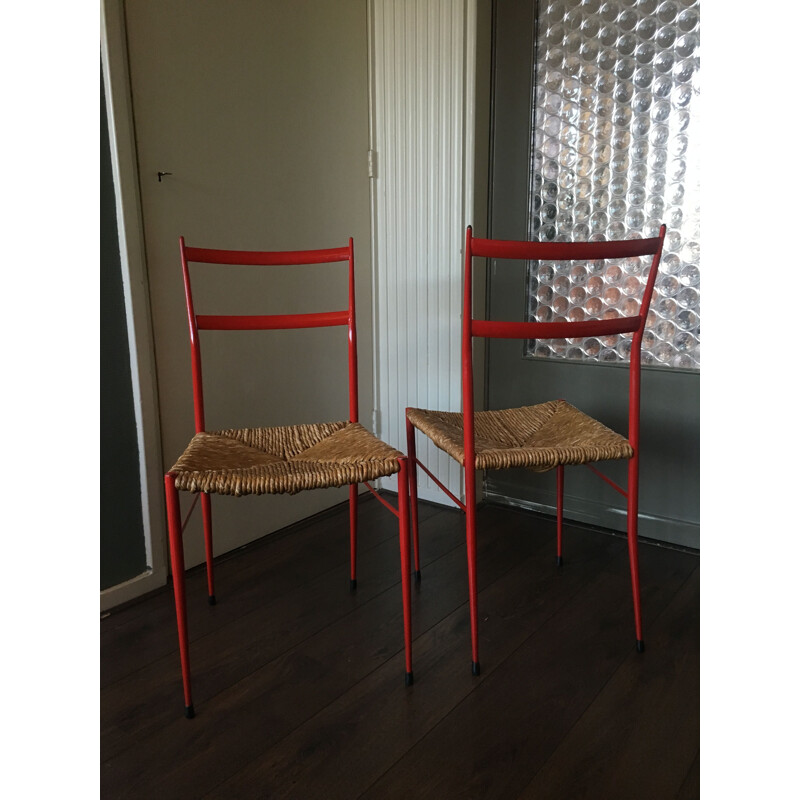 Set of 2 Vintage Chairs Superleggera by Gio Ponti for Cassina, Italy 1950s 